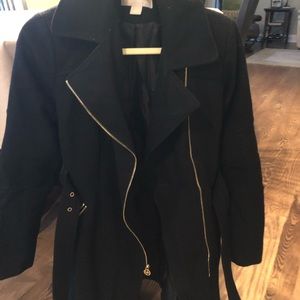 Michael Kors Black Wool Coat With Gold Zippers